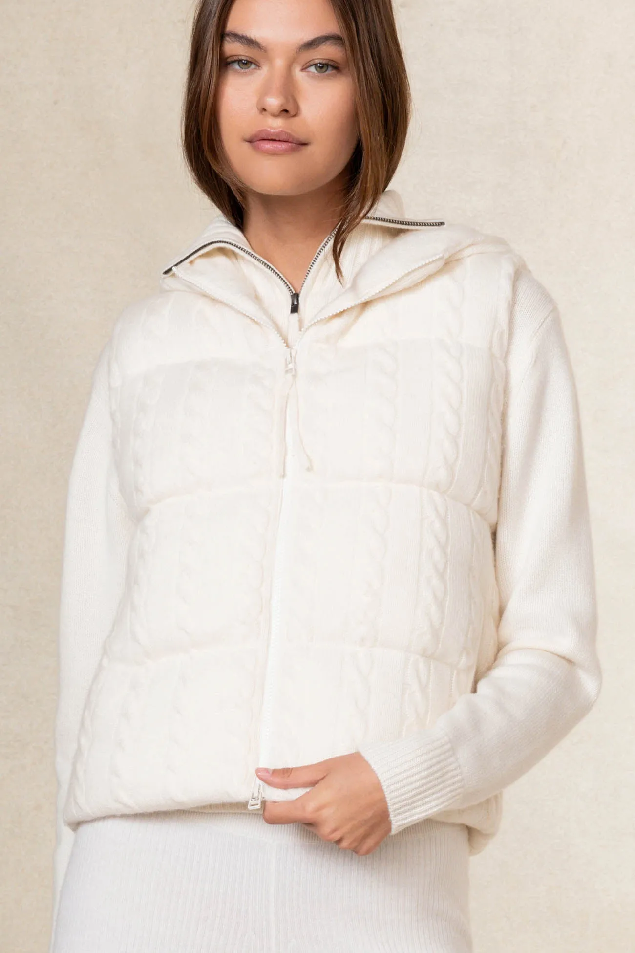 ADELINE CABLE KNIT PUFFER VEST