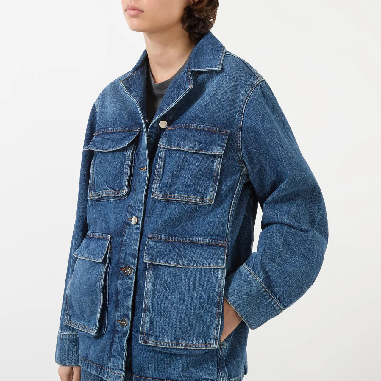 ANINE BING Alden Cargo Denim Jacket - Artic Blue