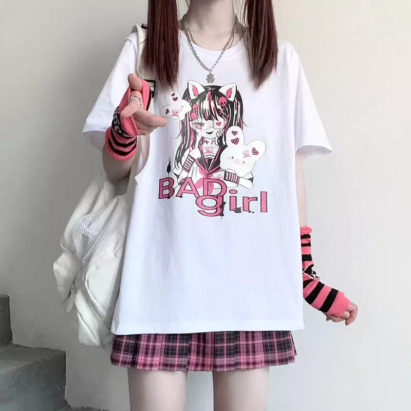 “BAD GIRL” SWEET JK PRINTING OVERSIZE T-SHIRT BY60008