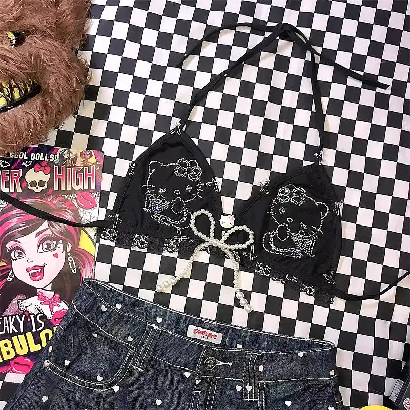 black bling y2k hello kitty underwear BY12000