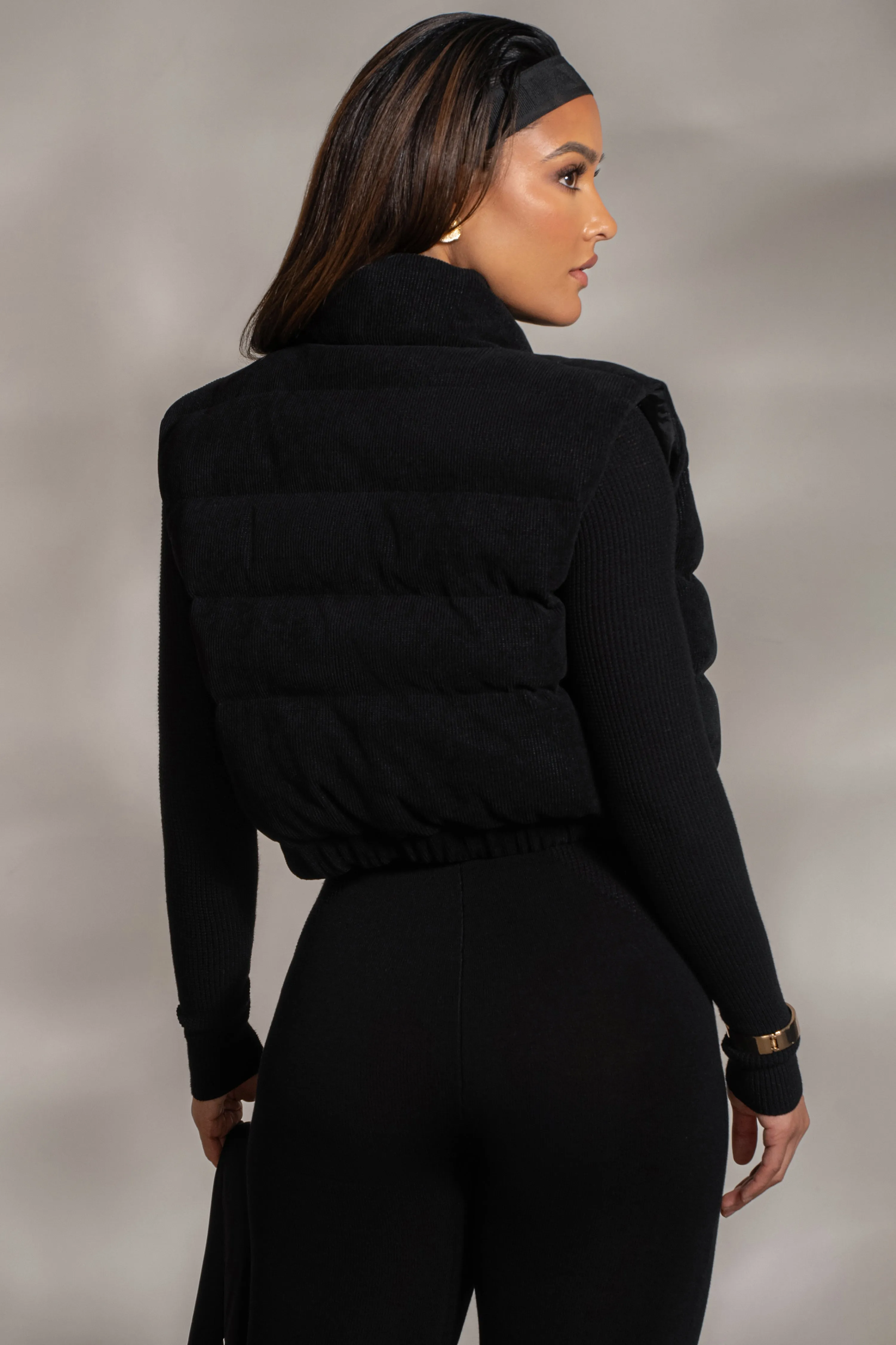 Black Delma Ribbed Puffer Vest