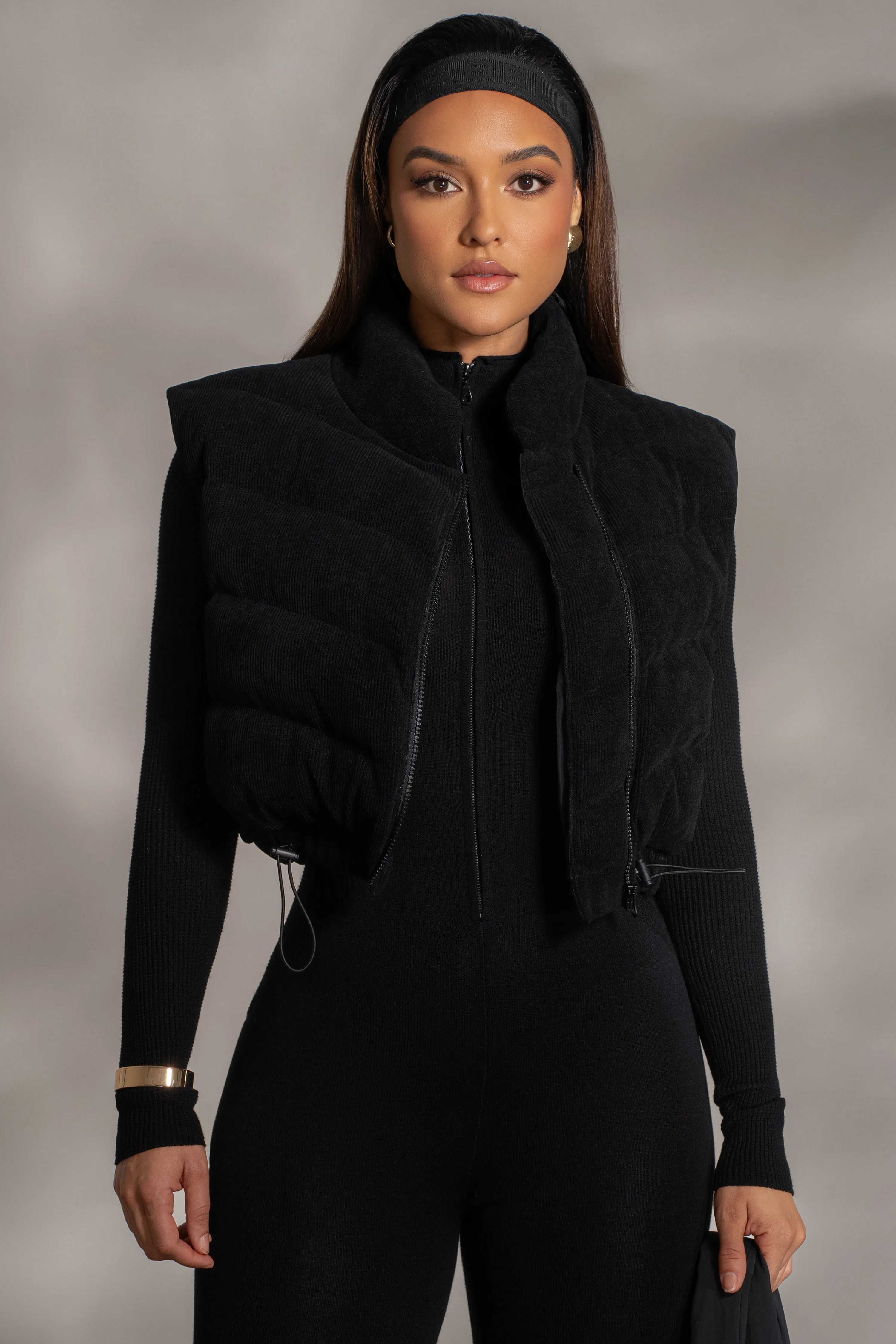 Black Delma Ribbed Puffer Vest