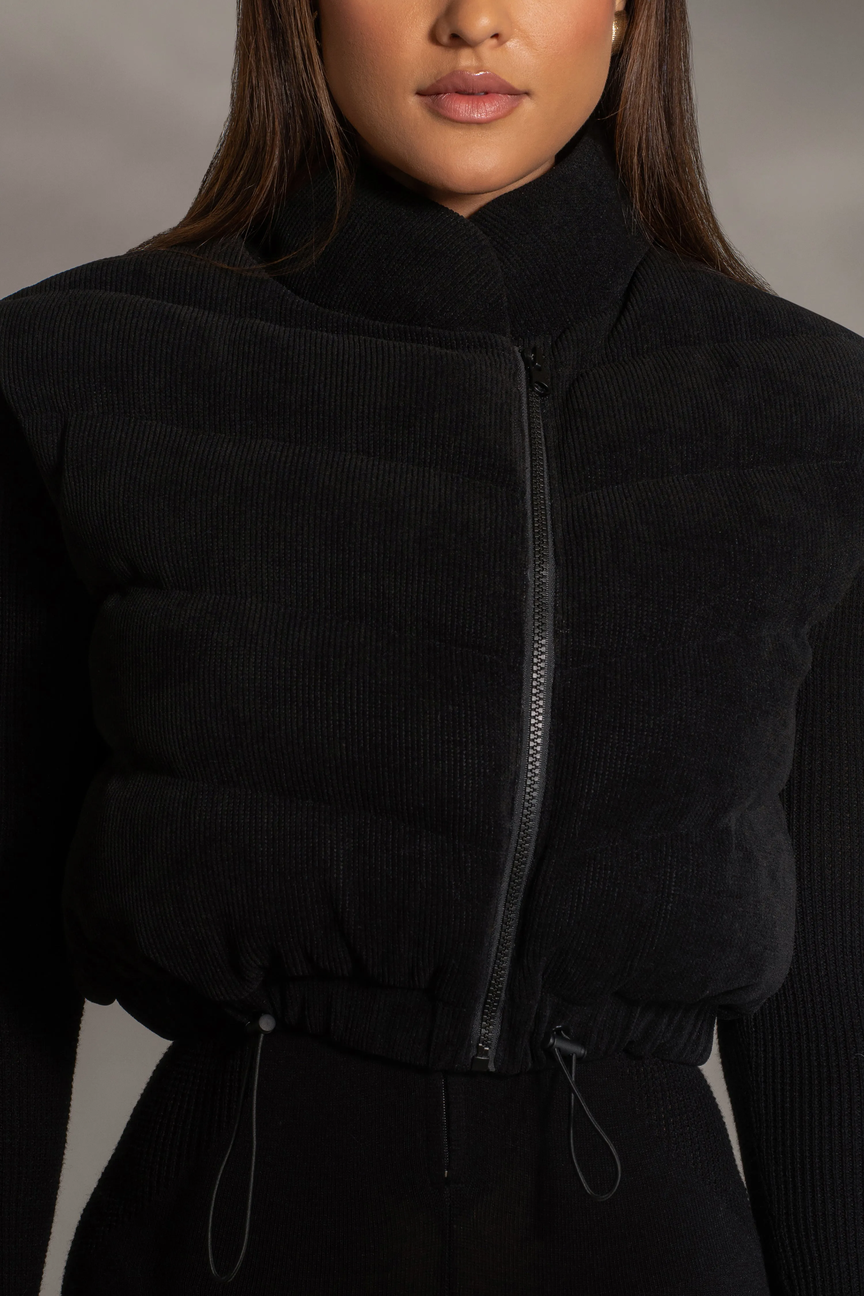 Black Delma Ribbed Puffer Vest