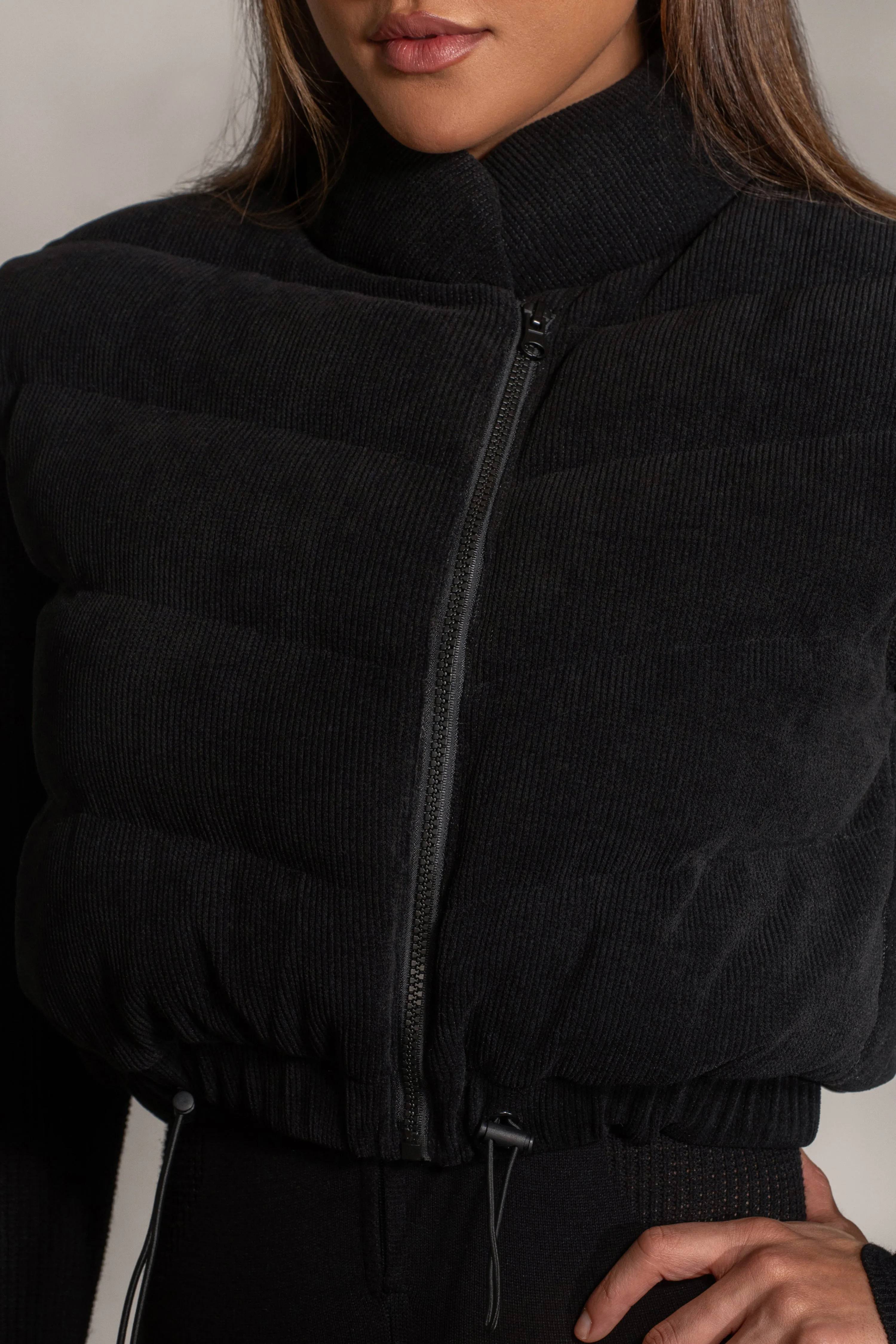 Black Delma Ribbed Puffer Vest