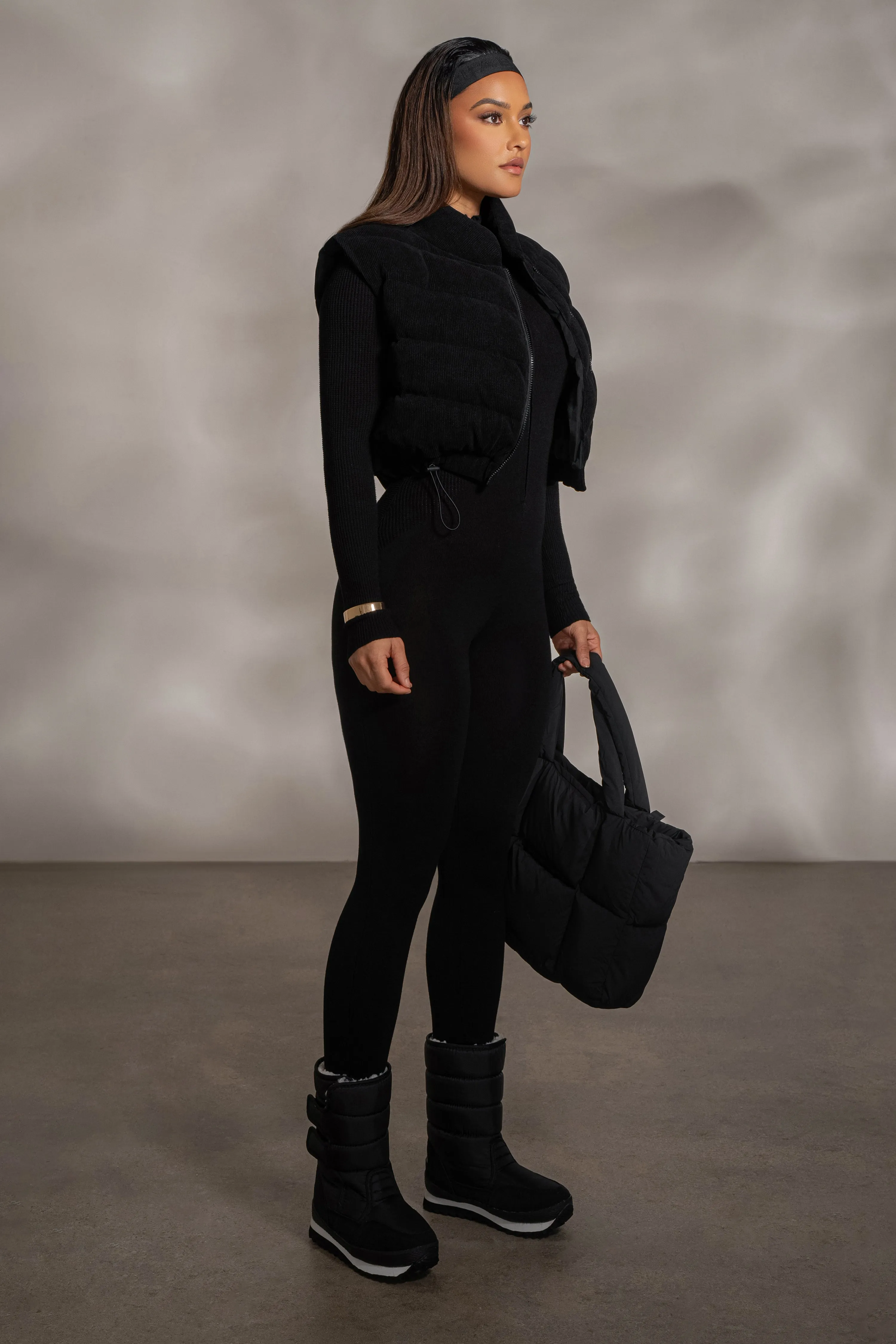 Black Delma Ribbed Puffer Vest