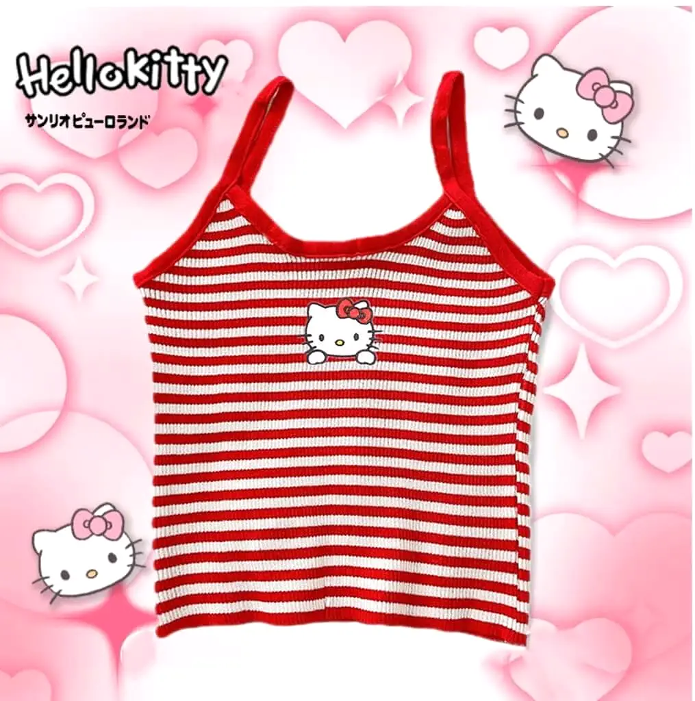 Cute Hello Kitty Y2K Spicy Girl Strap Striped Top BY1132