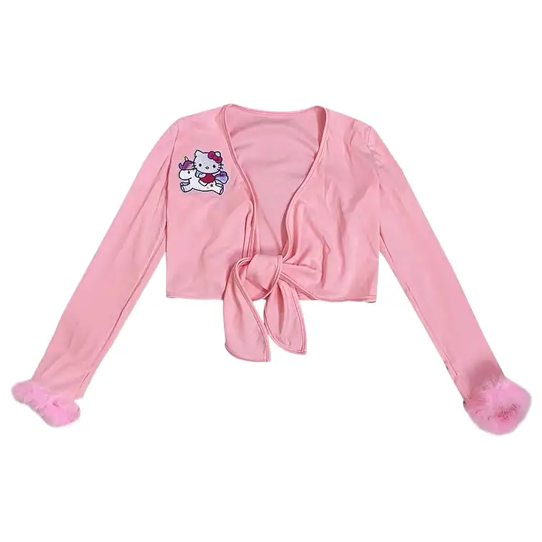 CUTE “HELLO KITTY”PASTEL PINK Y2K BOW SHIRT BY98777