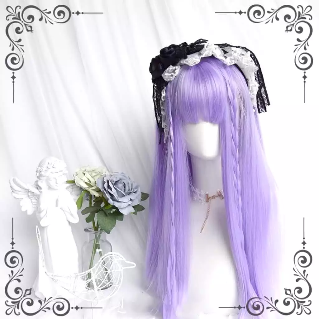 Cute purple medium long straight Y2K wig BY5010