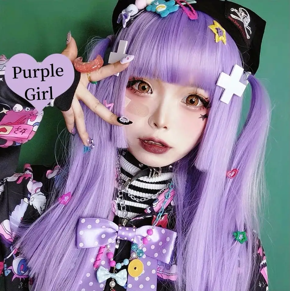 Cute purple medium long straight Y2K wig BY5010