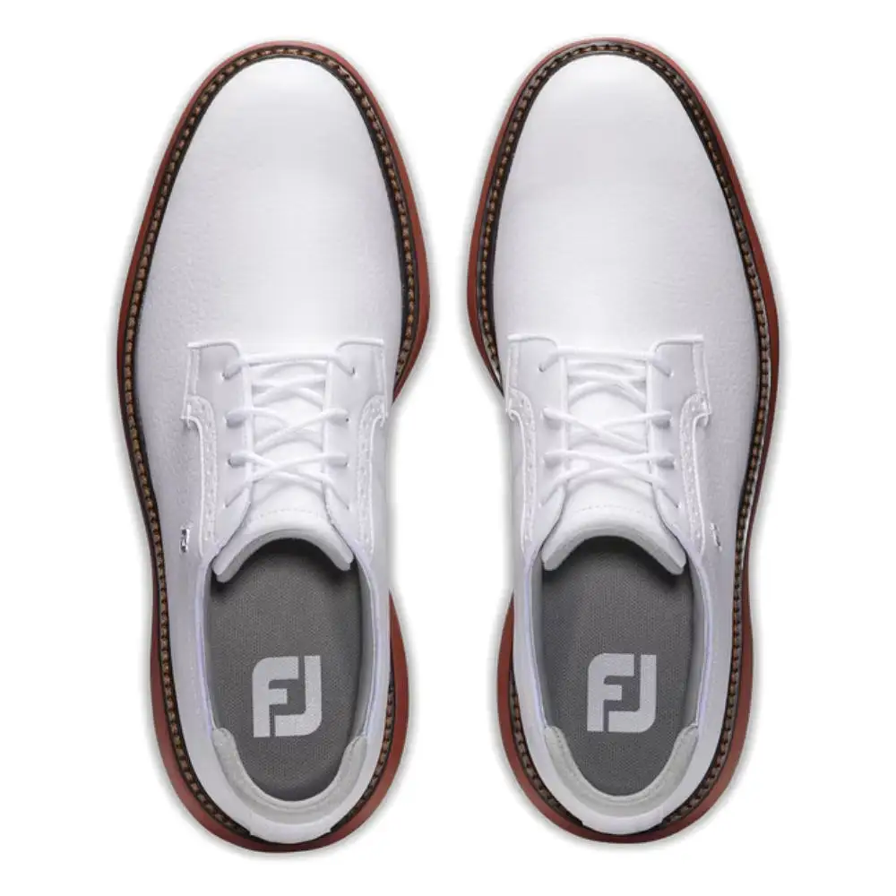 FootJoy Mens Traditions Blucher Cleated Golf Shoes - White/White/Brick