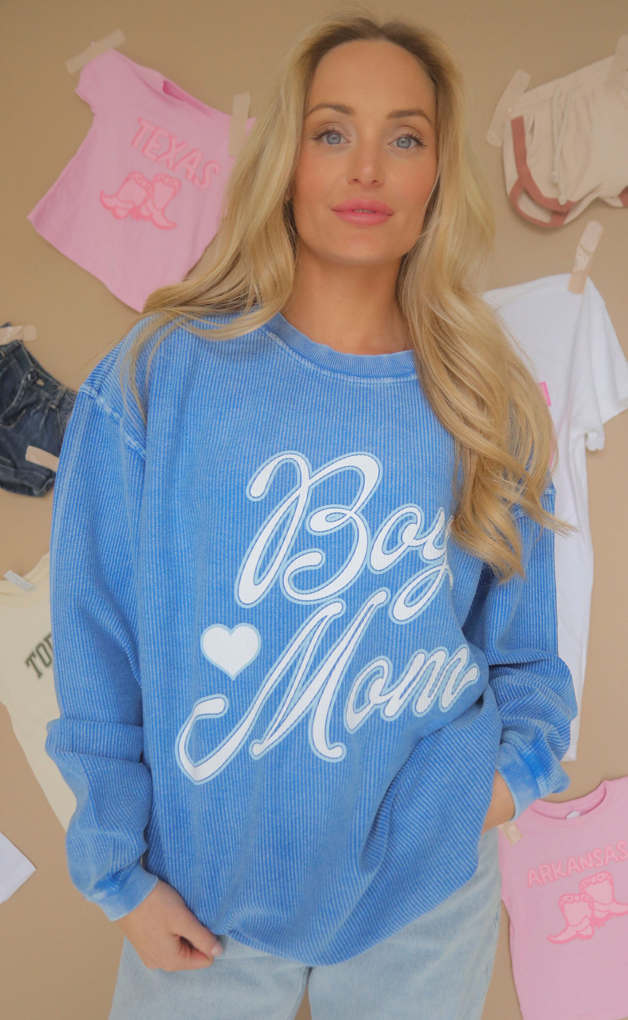 friday + saturday: boy mom corded sweatshirt