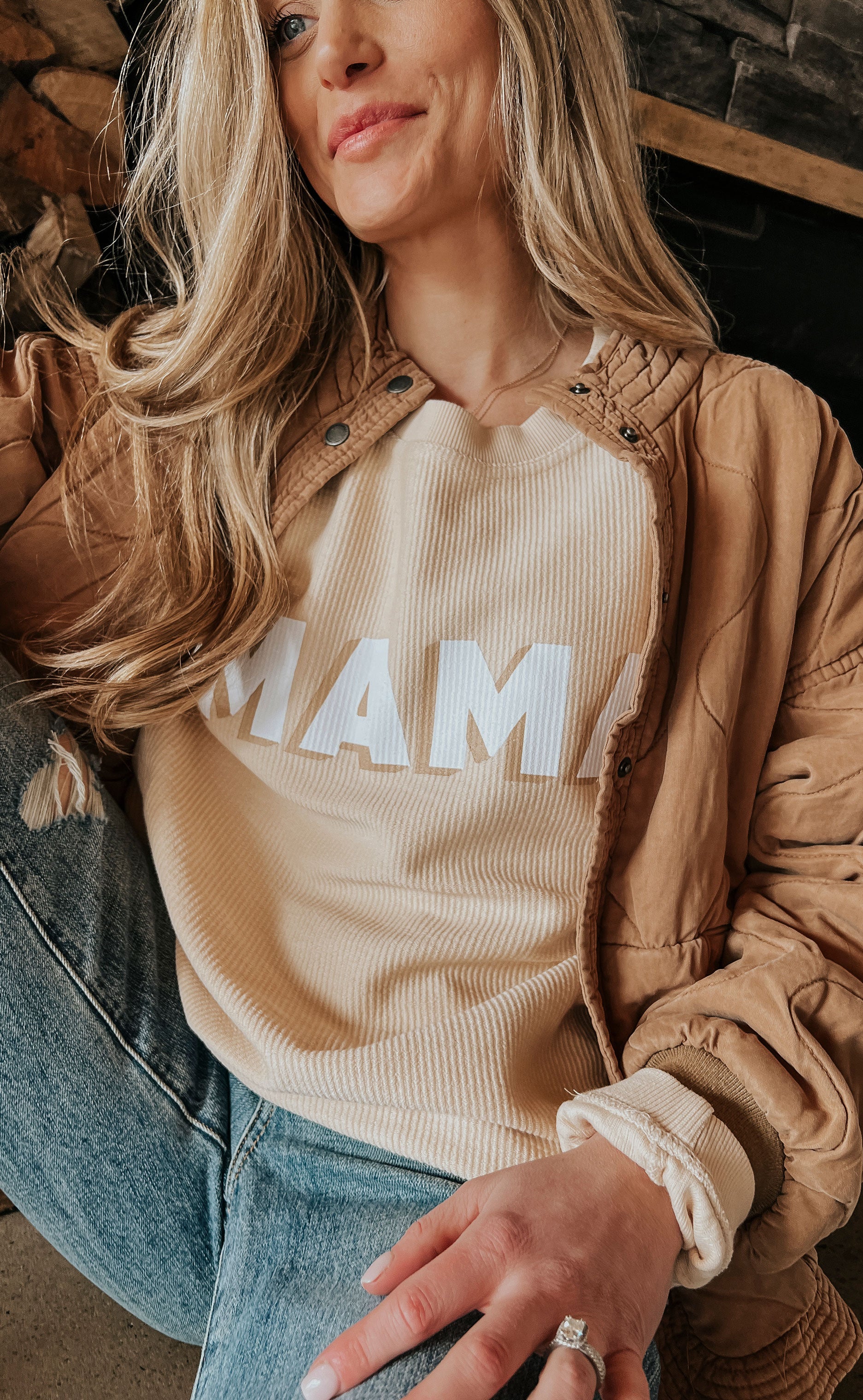 friday + saturday: mama corded sweatshirt