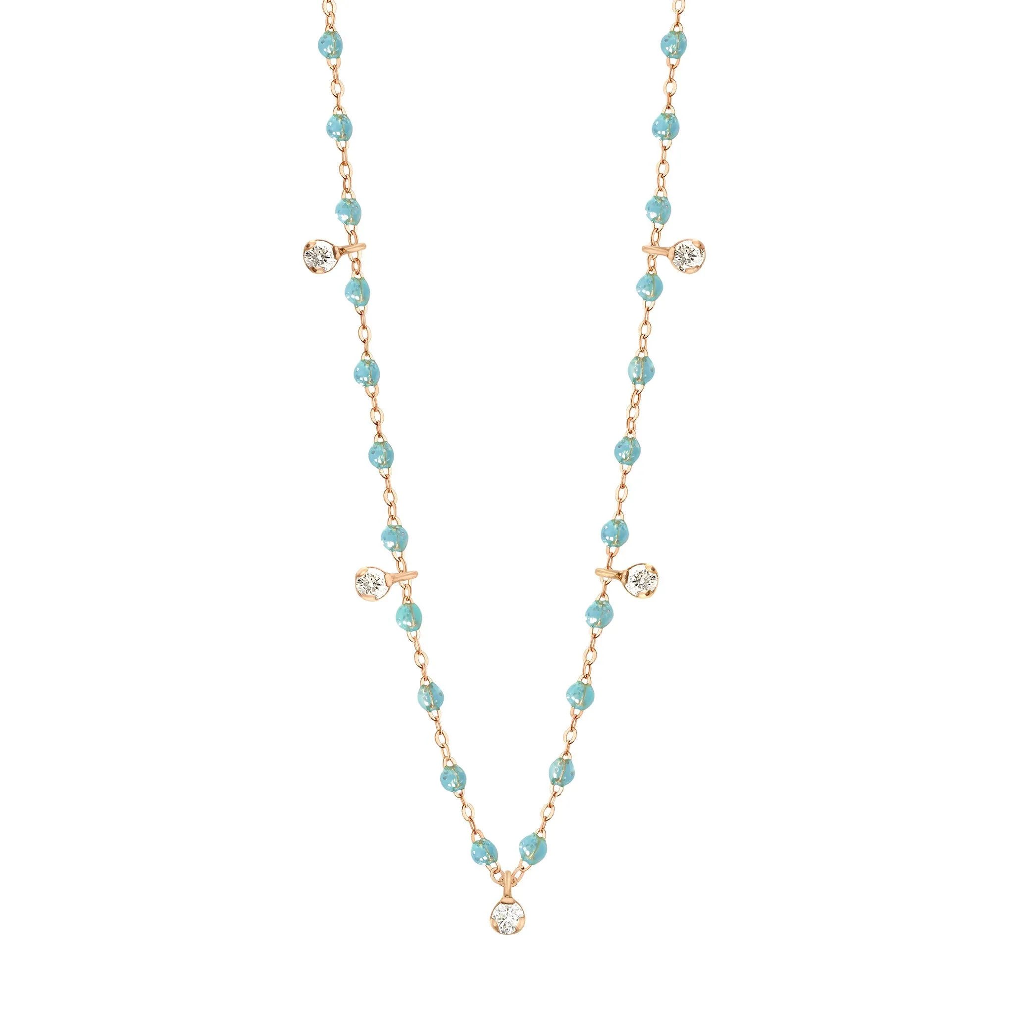 Gigi Supreme Classic 5 Diamond Necklace, Aqua, Rose Gold, 17.7