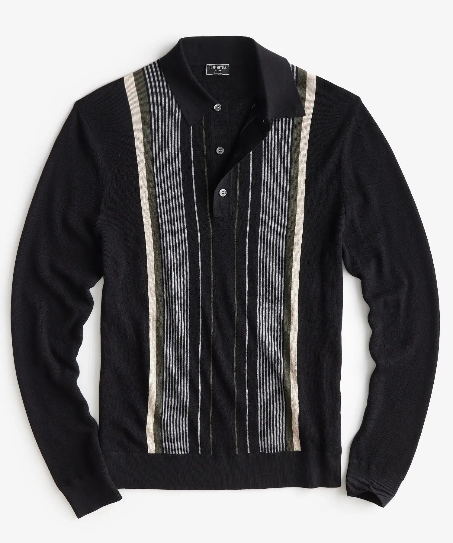 Long-Sleeve Vertical Stripe Polo in Black