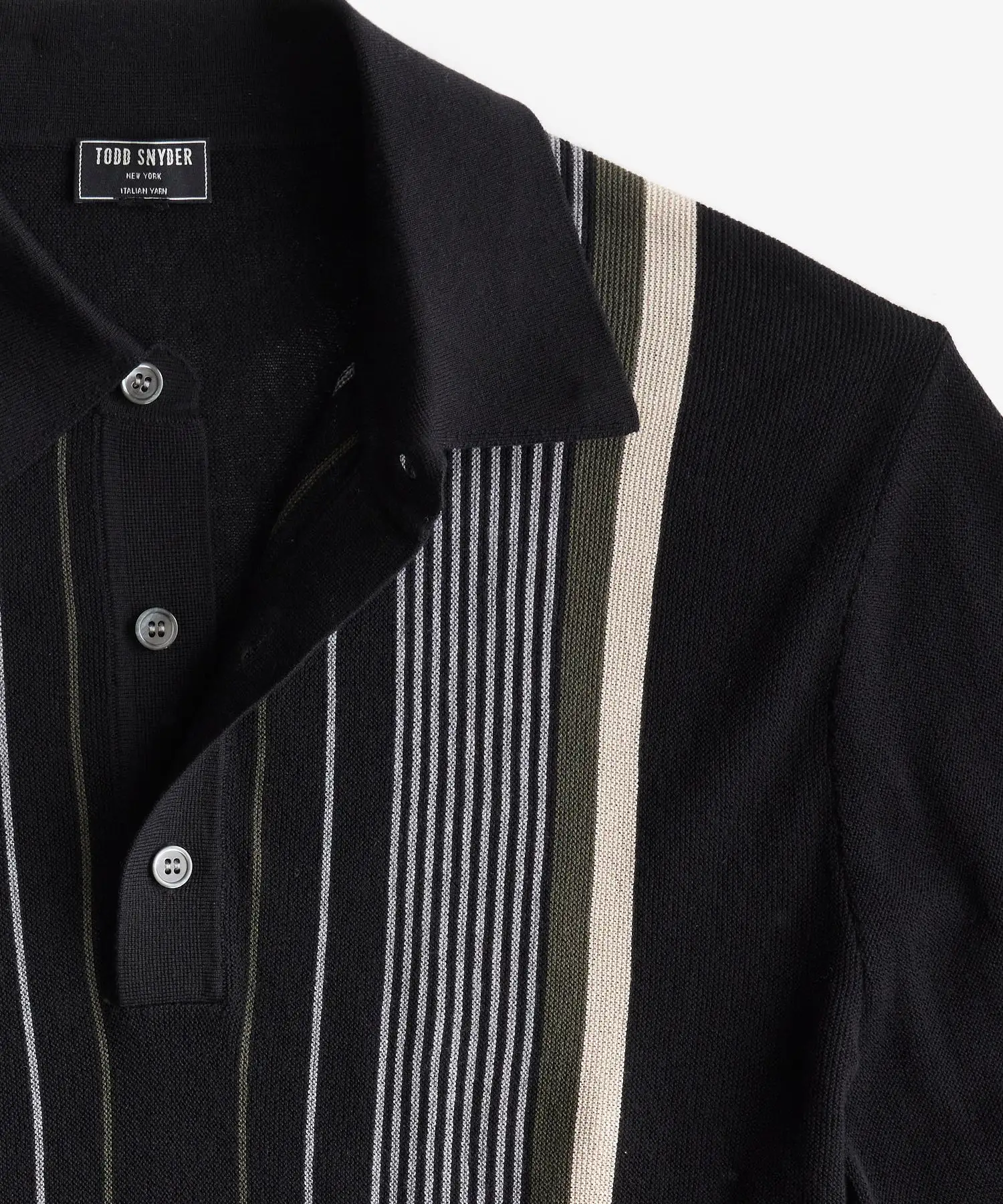 Long-Sleeve Vertical Stripe Polo in Black