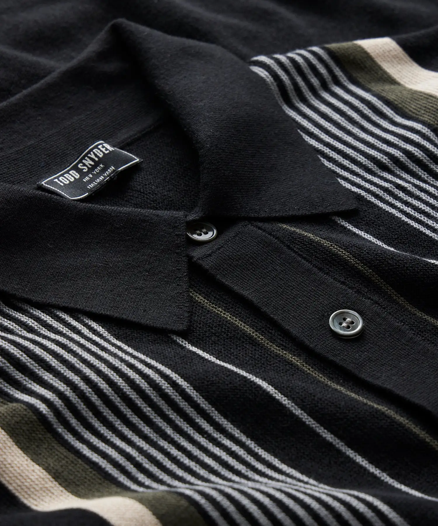 Long-Sleeve Vertical Stripe Polo in Black