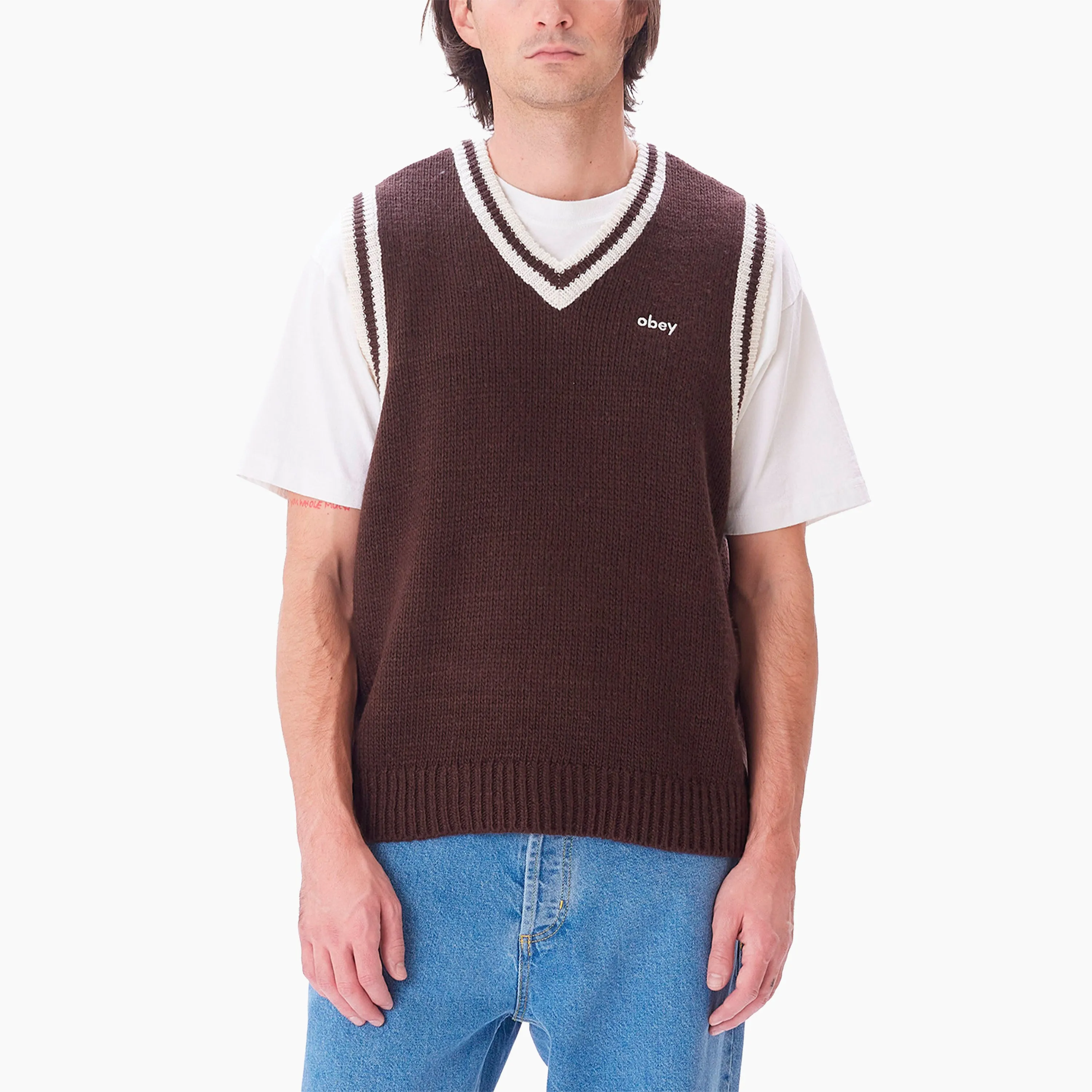 OBEY CLOTHING ALDEN SWEATER VEST JAVA BROWN MULTI - 151000070