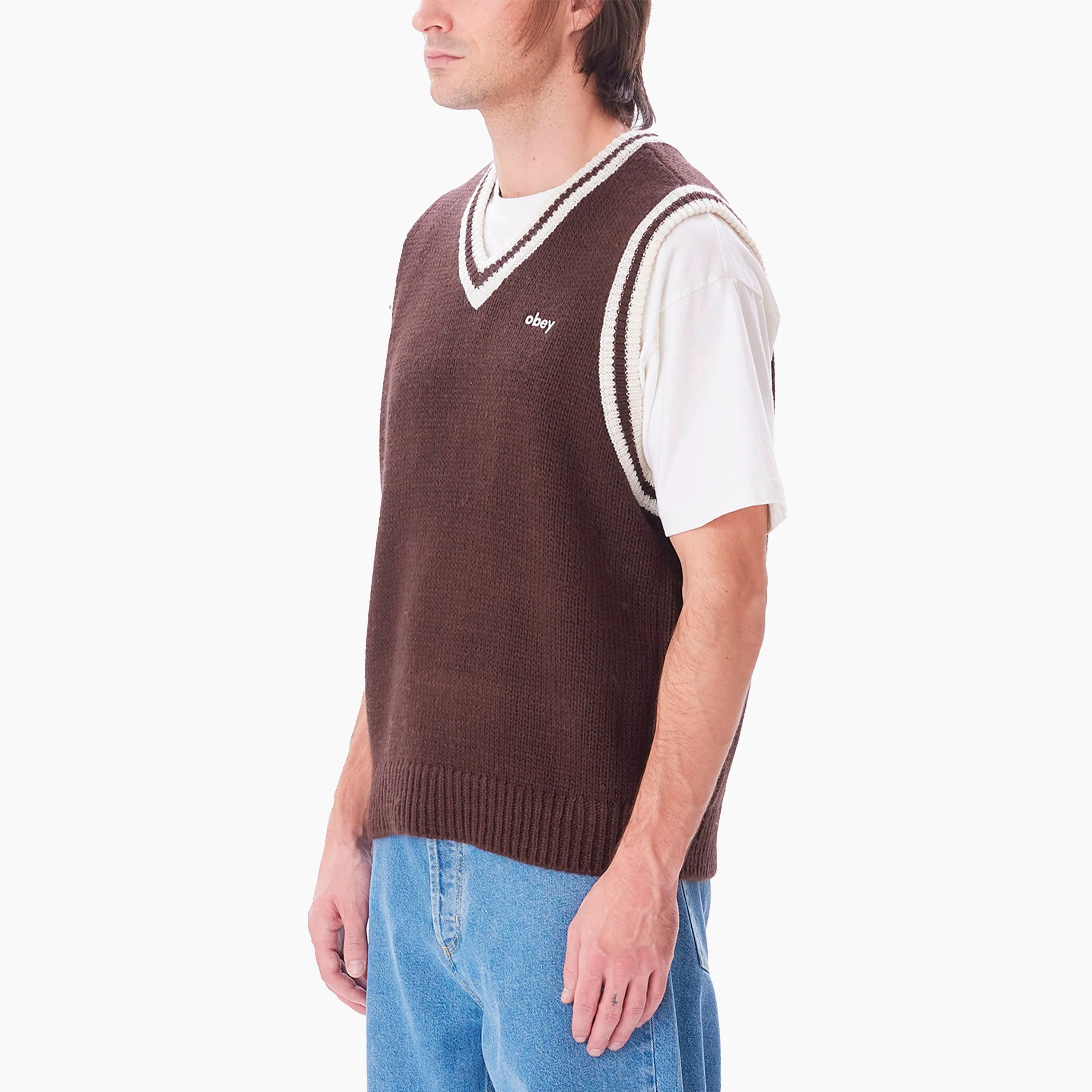 OBEY CLOTHING ALDEN SWEATER VEST JAVA BROWN MULTI - 151000070