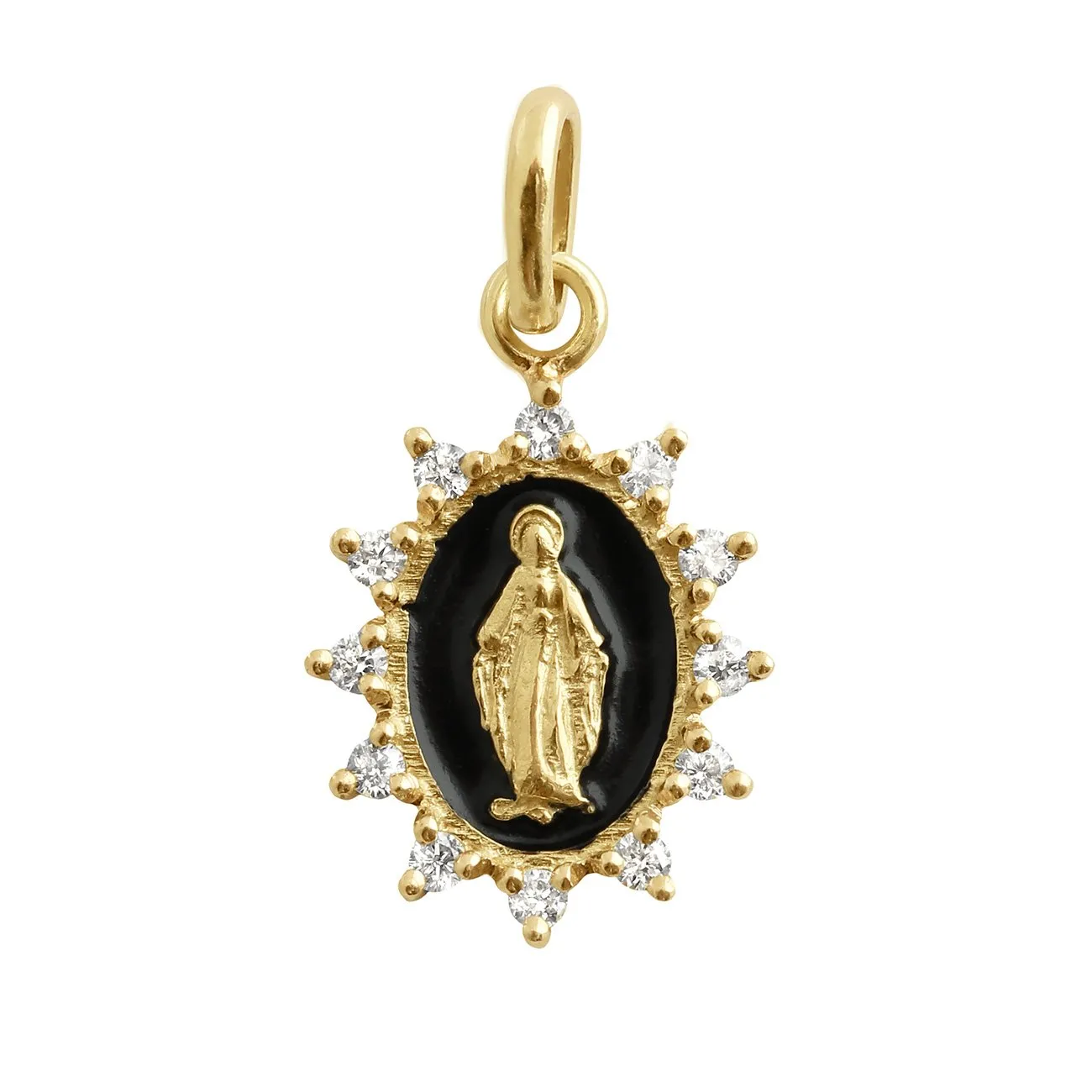 Petite Madone Supreme Black resin diamond pendant, Yellow Gold