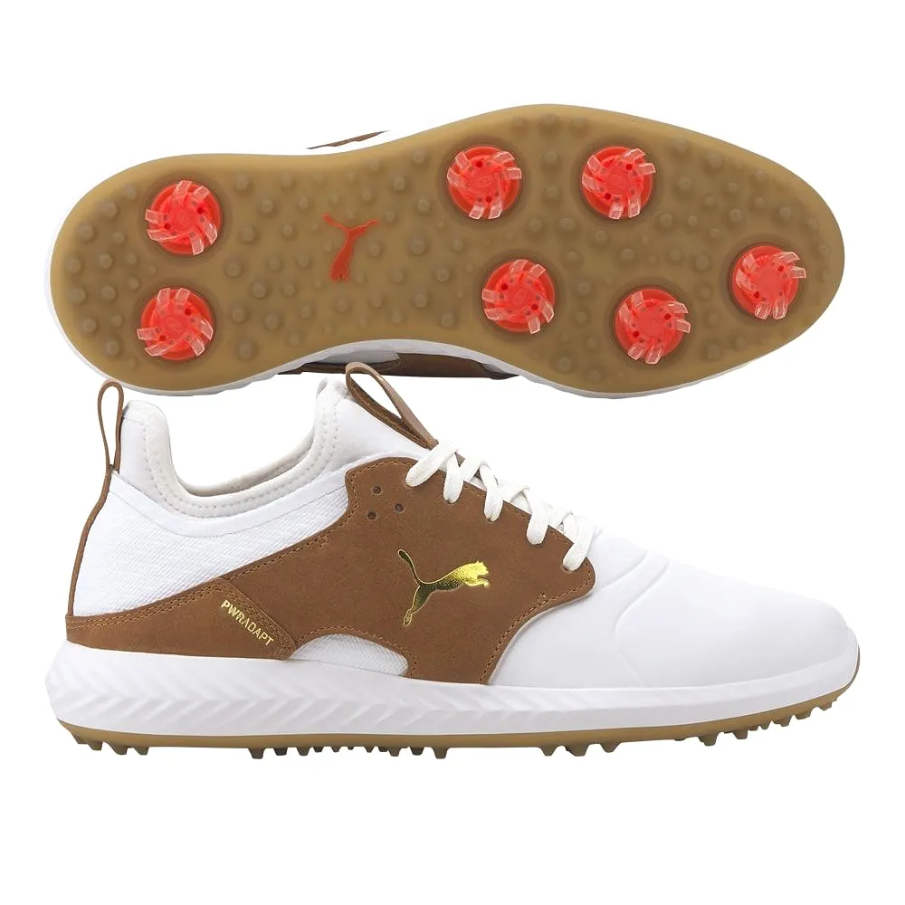 Puma IGNITE PWRADAPT Caged Crafted Golf Shoes White/Leather Brown  (On-Sale)