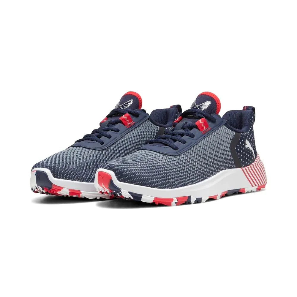 Puma Men's Volition FUSION CRUSH SPORT Spikeless Golf Shoes - Deep Navy/Strong Red/Puma White