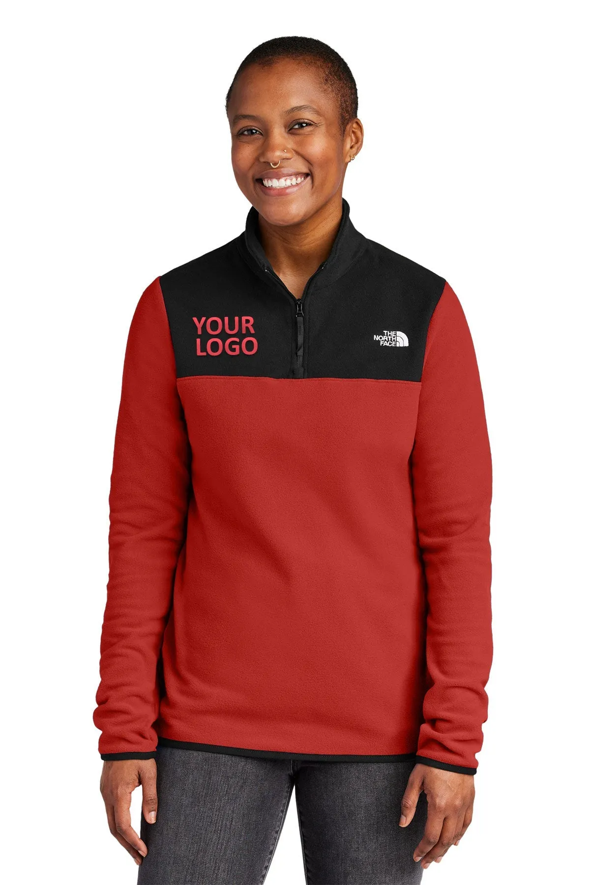 The North Face Ladies Glacier Custom Fleece 1/4 Zips, Rage Red