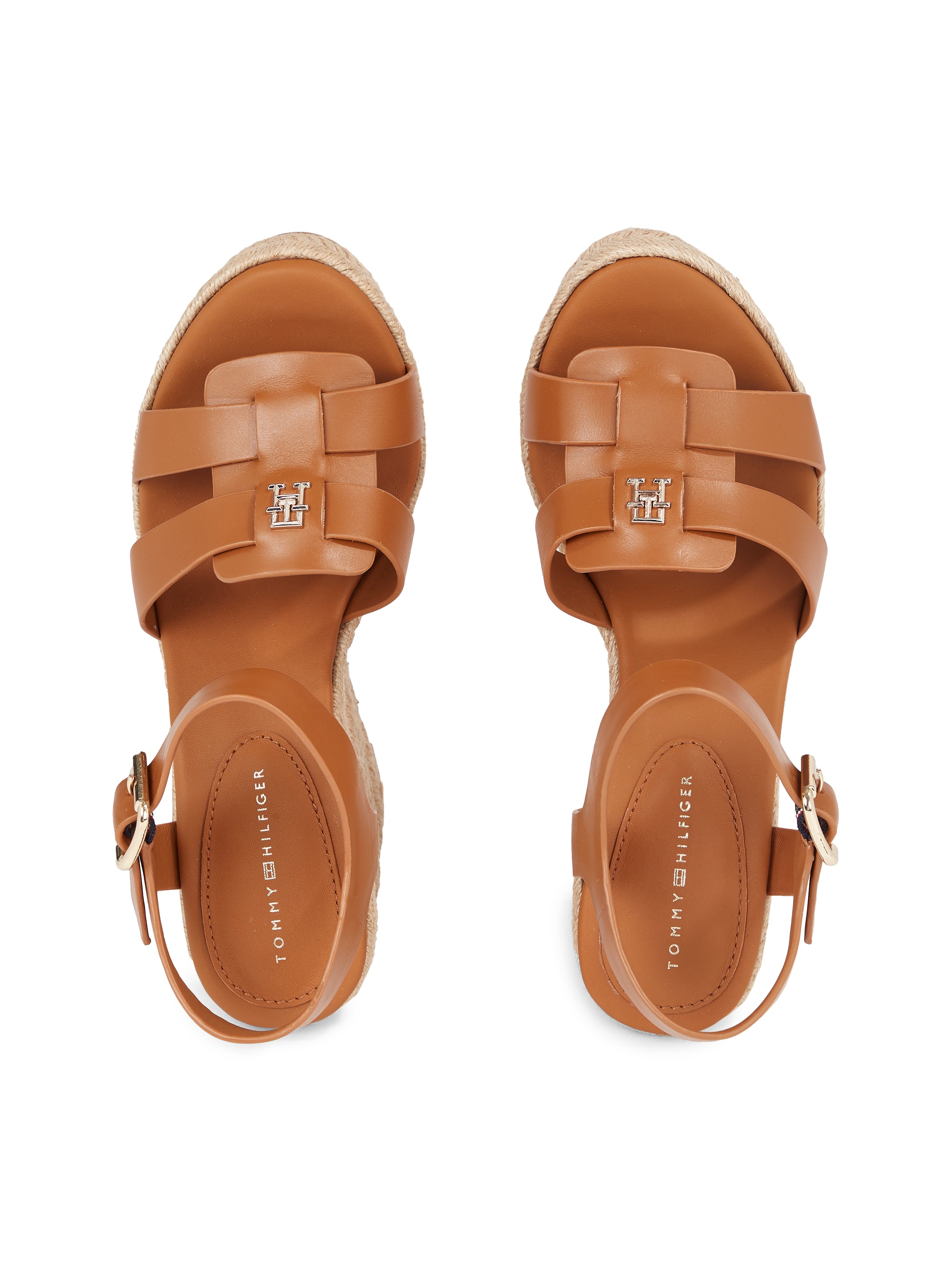 TOMMY HILFIGER High Wedge Espadrille Sandals Cognac