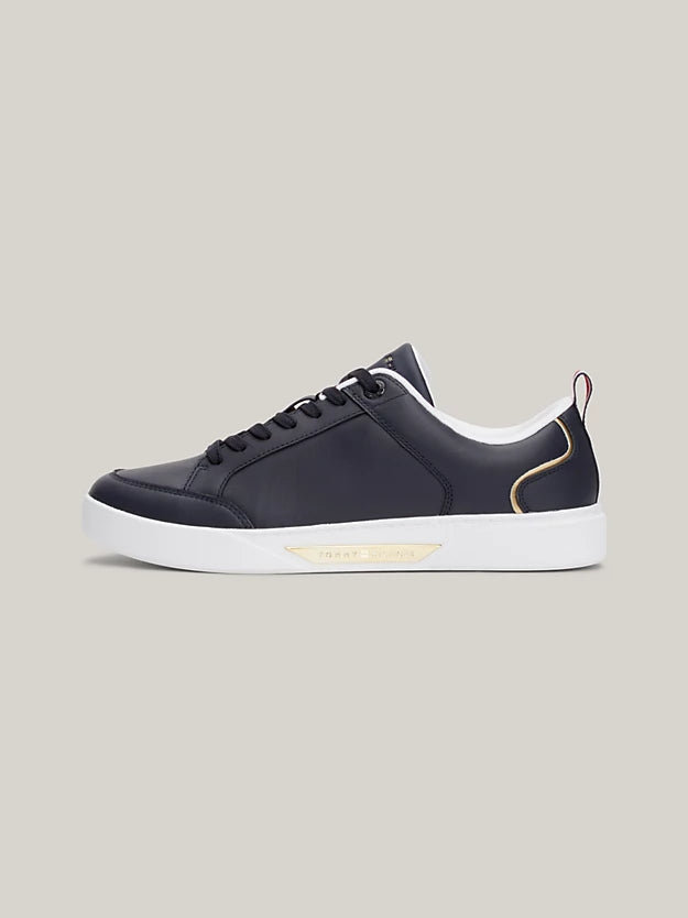 TOMMY HILFIGER Leather Metallic Trim Trainer Navy