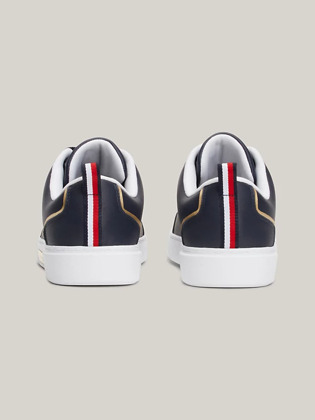 TOMMY HILFIGER Leather Metallic Trim Trainer Navy