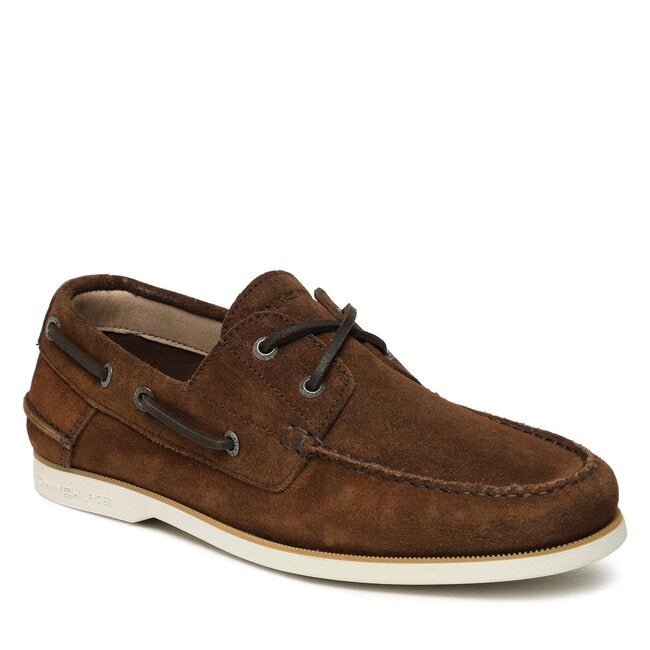 Tommy Hilfiger MENS  Suede Lace Up Boat Shoe Brown