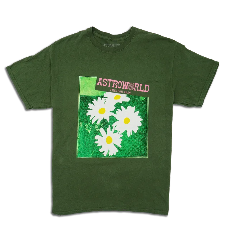 Travis Scott Astroworld Festival Run Flower Olive Tee