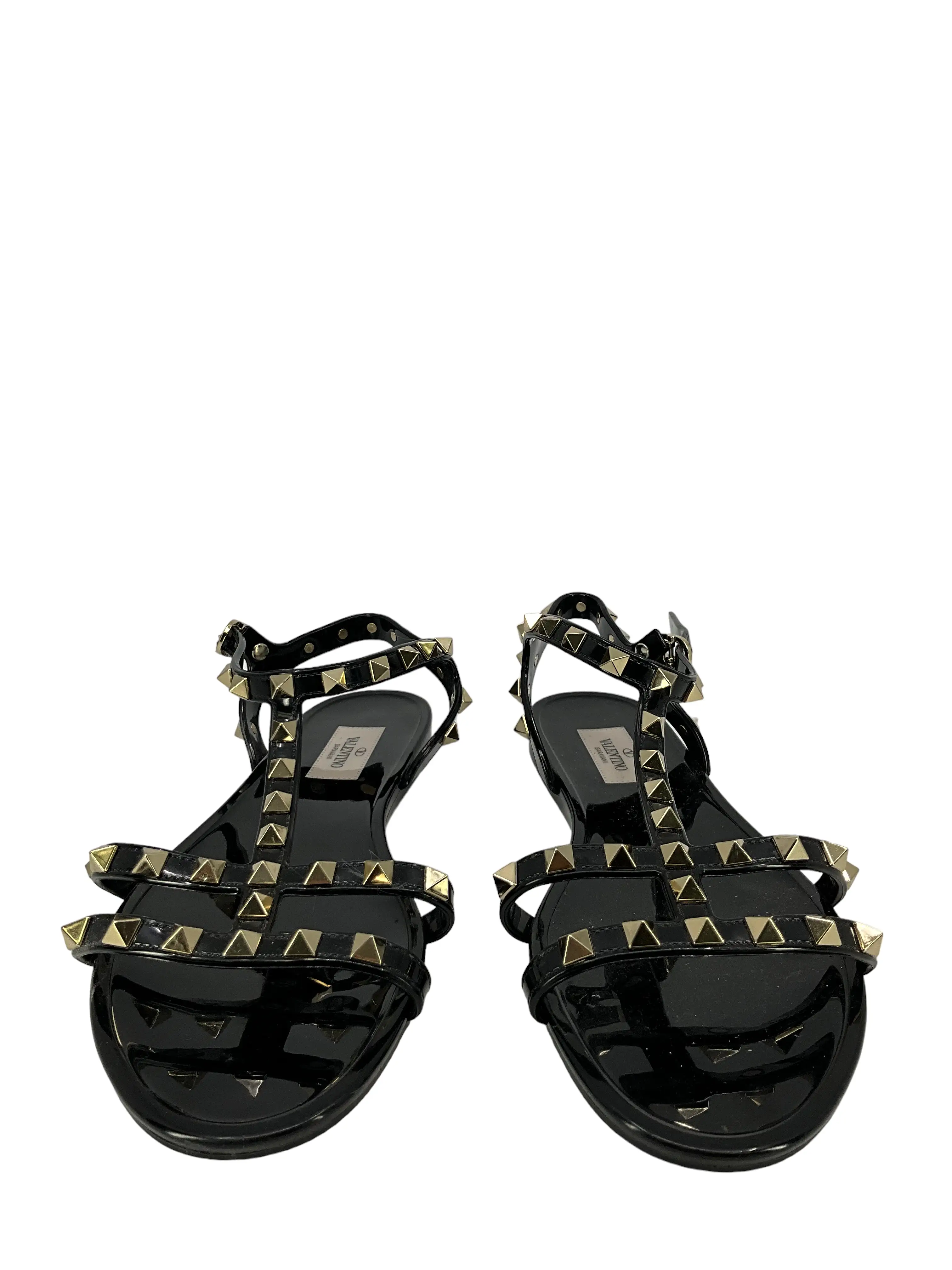 Valentino Black Patent Leather Rockstud Sandals Size 9