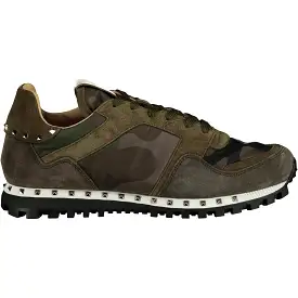 VALENTINO  CAMO ROCKSTUD TRAINERS KHAKI & BLACK