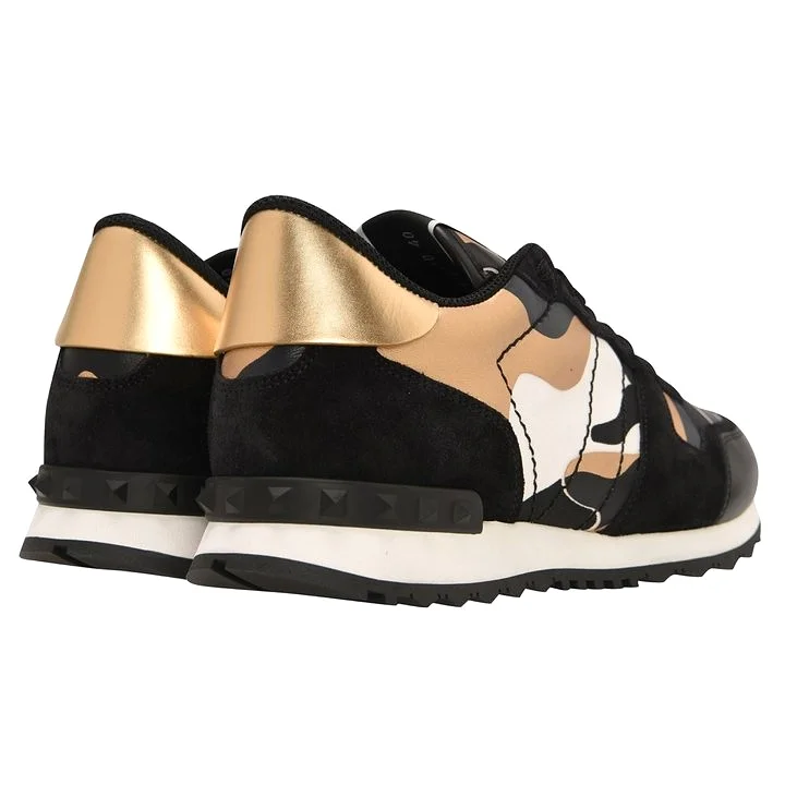 VALENTINO  CHROME GOLD ROCKRUNNER TRAINERS BLACK