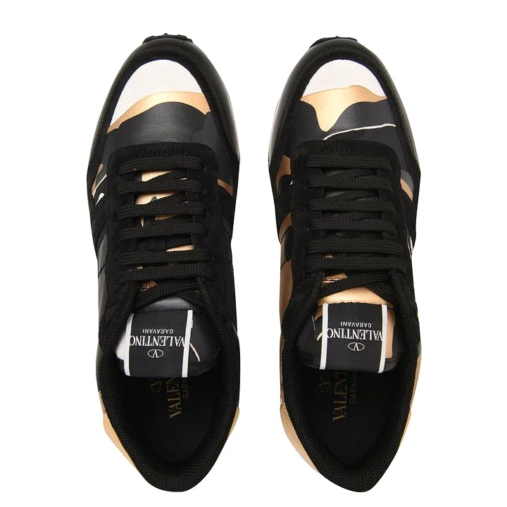 VALENTINO  CHROME GOLD ROCKRUNNER TRAINERS BLACK