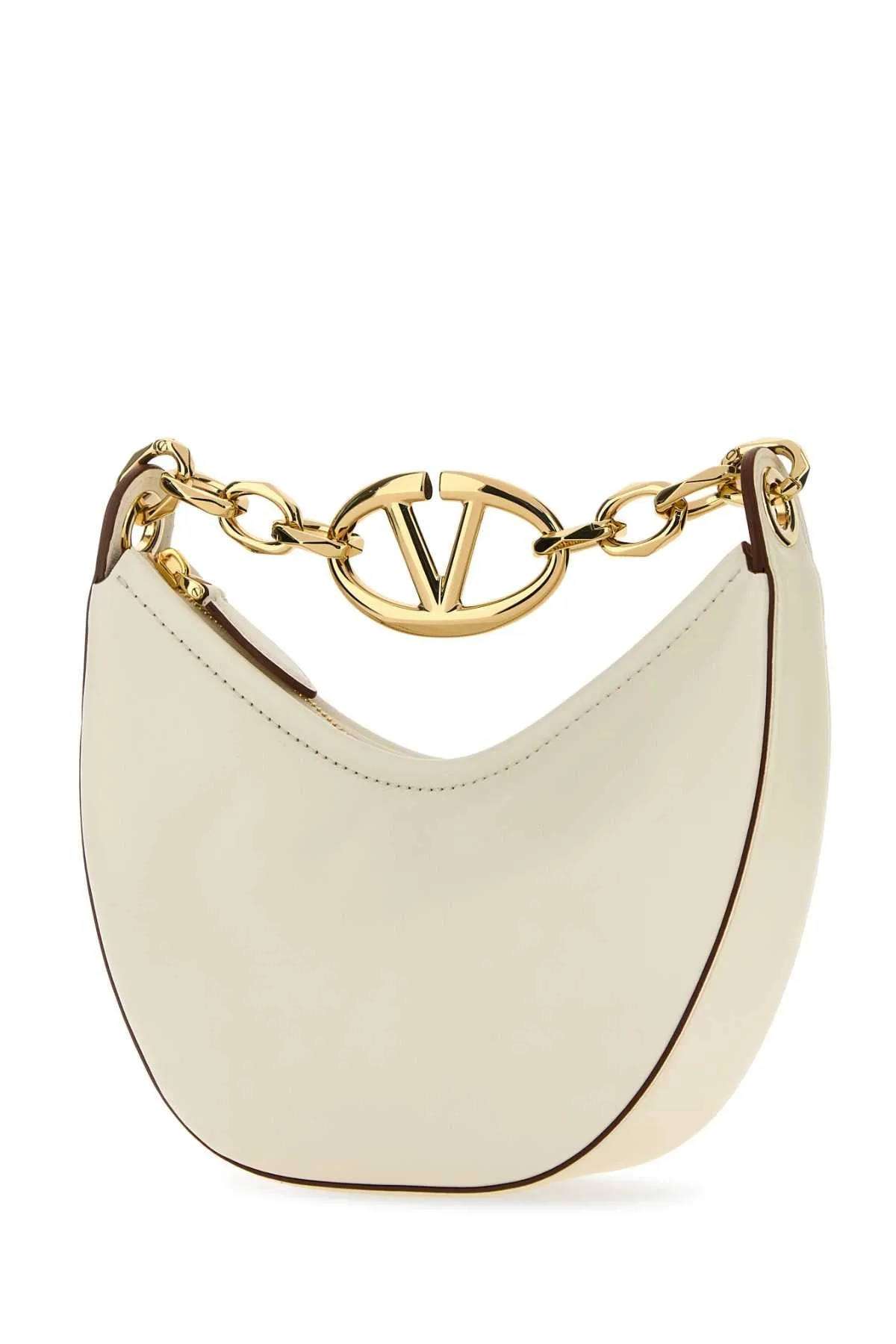 Valentino Garavani Ivory Leather Mini Hobo V Logo Moon Handbag