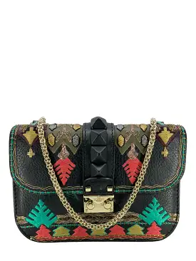 VALENTINO Glam Lock Embroidered Leather Small Flap Bag