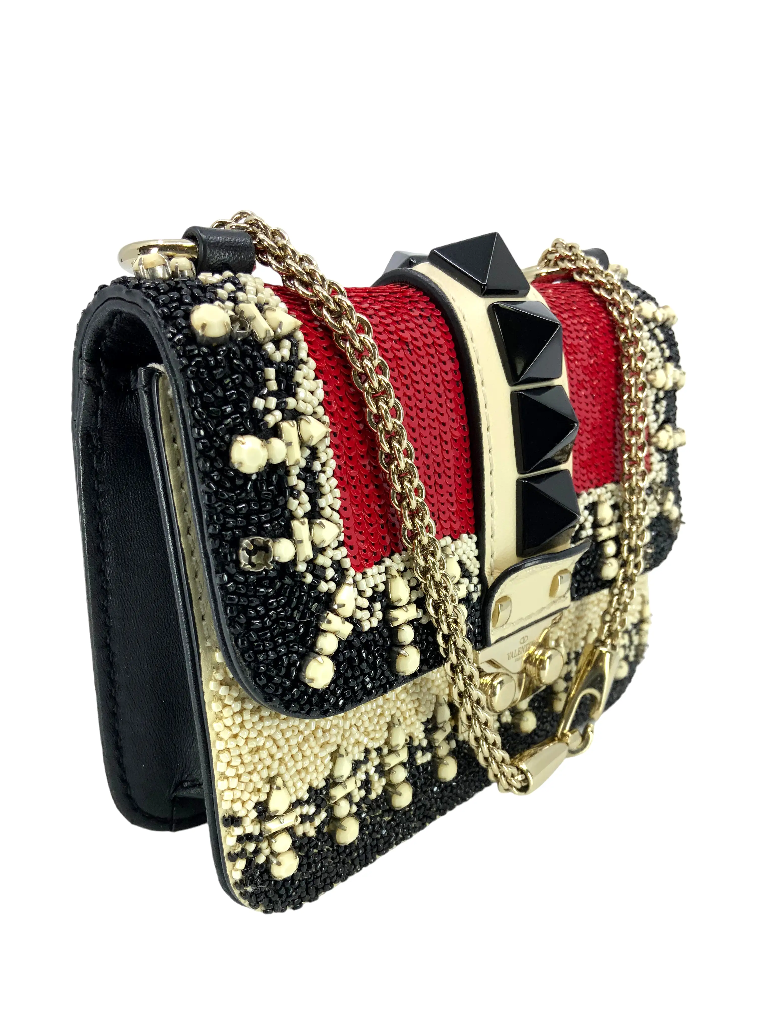 VALENTINO Mini Glam Lock Rockstud Beaded Flap Bag