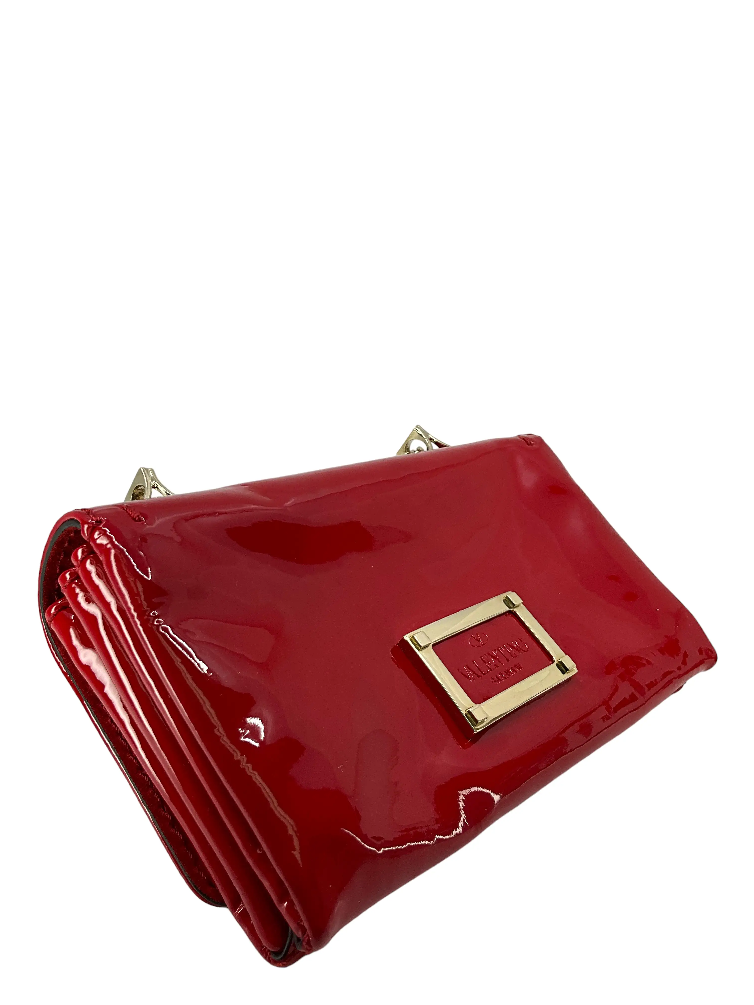 Valentino Red Patent Leather Rockstud Va Va Vroom Chain Clutch