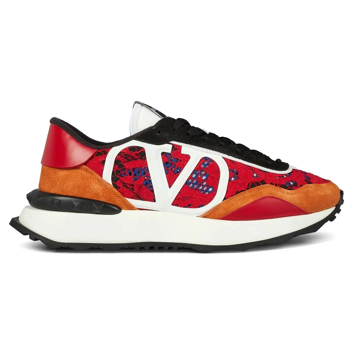 VALENTINO  V LOGO LACE TRAINERS RED & ORANGE