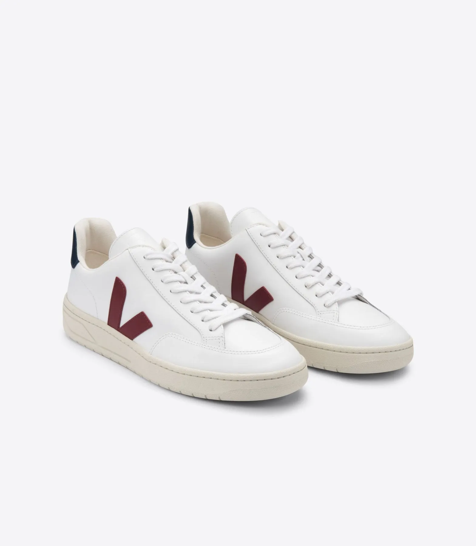 Veja V-12 Trainers - Leather Extra White/Marsala/Nautico