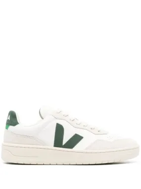 VEJA V-90 Sneakers In White and Green Leather