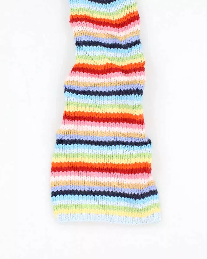 Vintage Rainbow Striped Knit Skinny Scarf