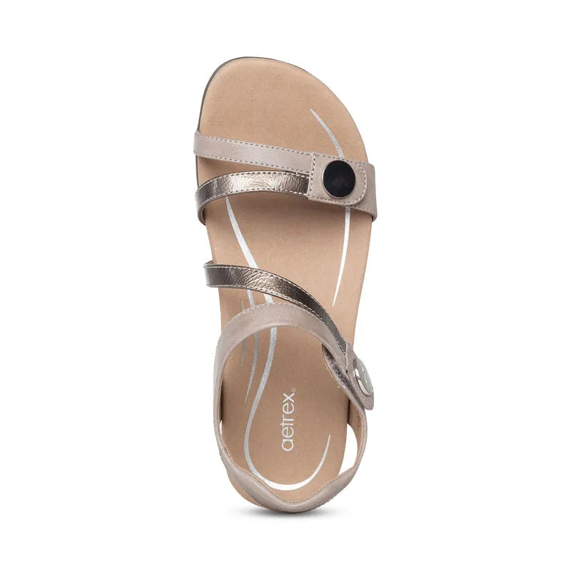 Women's Aetrex Jess Adjustable Quarter Strap Sandal Color: Smoke