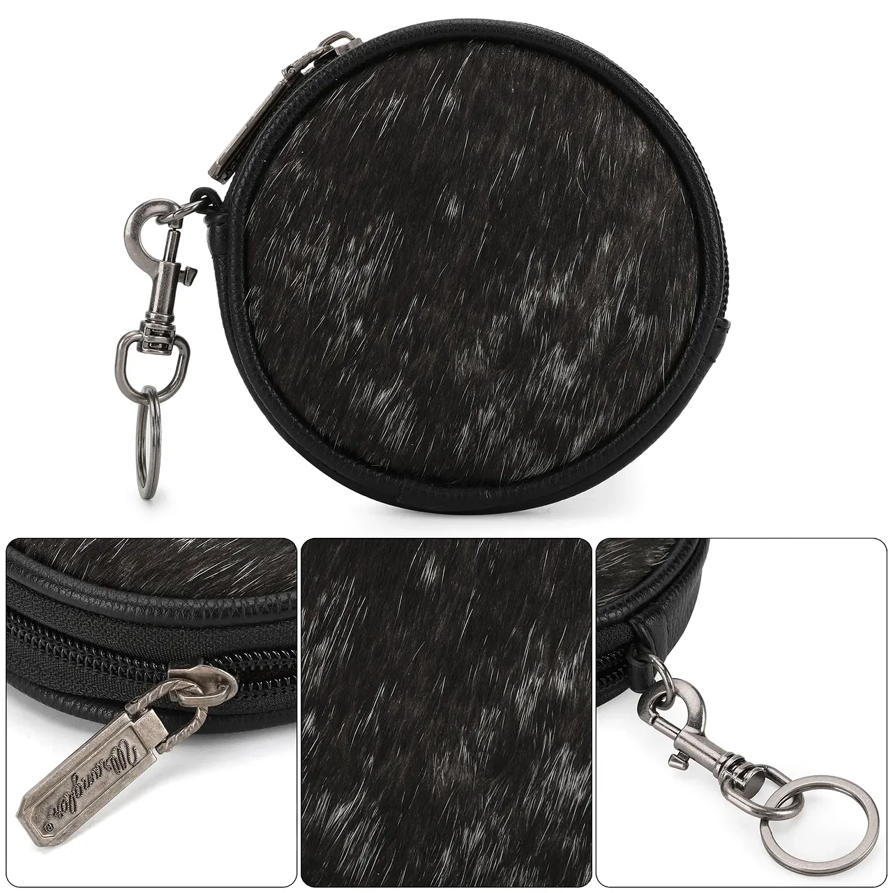 Wrangler Genuine Hair On Cowhide Circular Coin Pouch Bag Charm - Black