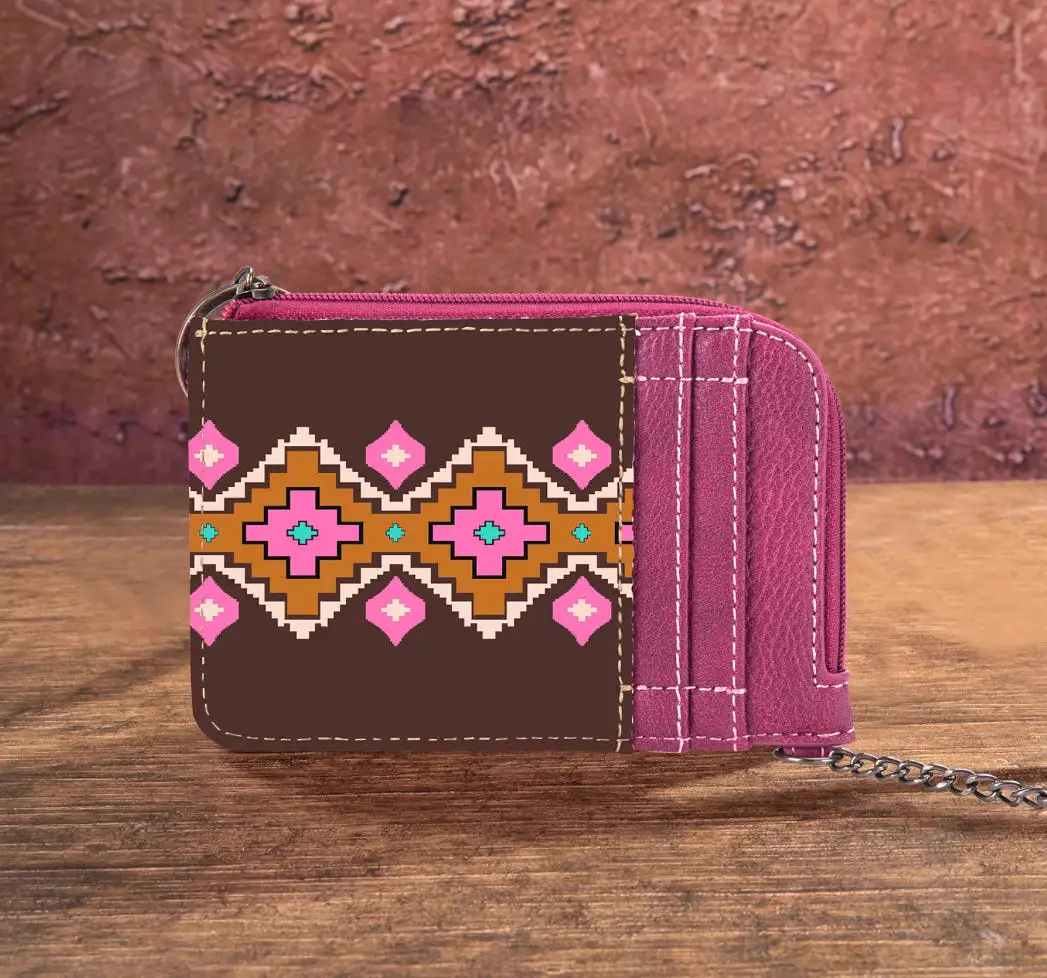 Wrangler Southwestern Art Print Mini Zip Card Case -Hot Pink